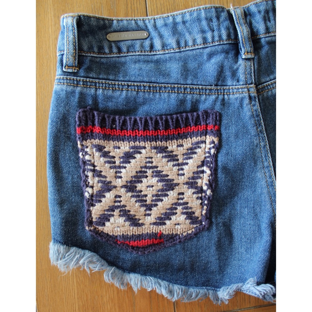 P.S. Erin Wasson Boho Embroidered Shortie Vintage Jean Shorts 28 6 - Picture 6 of 8